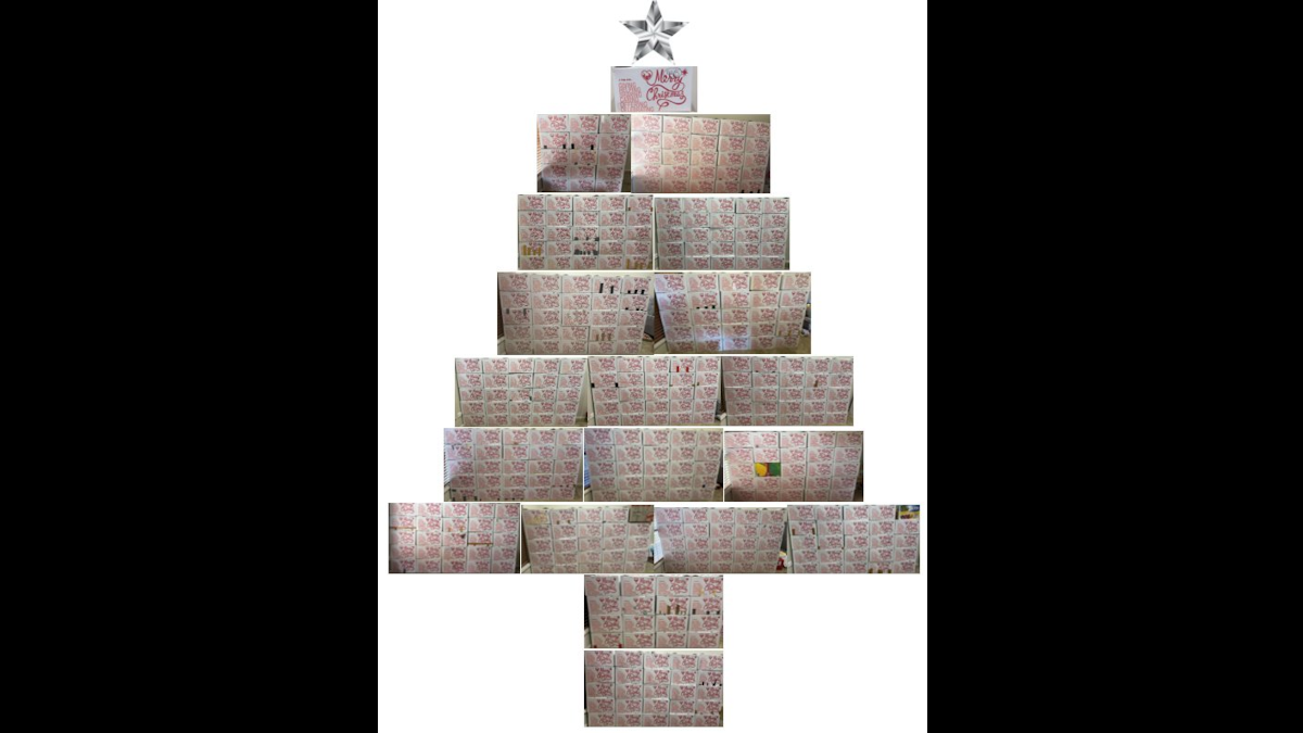 Boxes arranged in Christmas tree shape